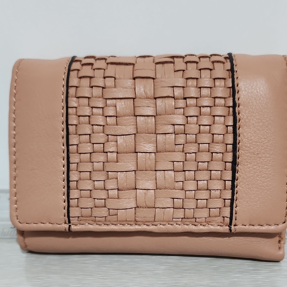 Tan Woven Leather Wallet with Basketweave Design